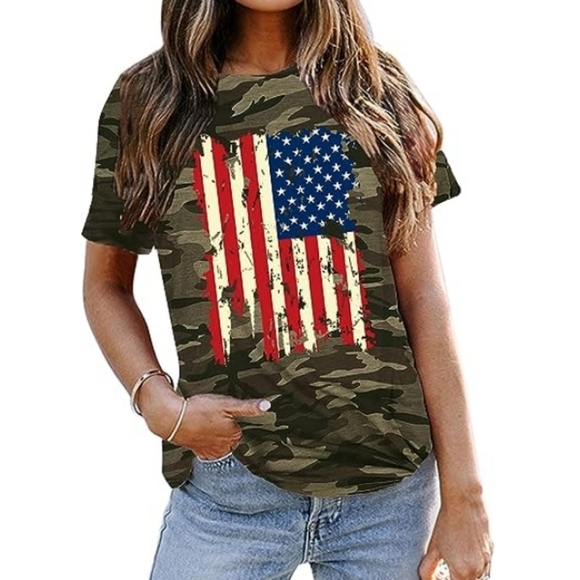 Camo American Flag 4th Of July Patriotic T-Shirt Size 2XL - Picture 1 of 9